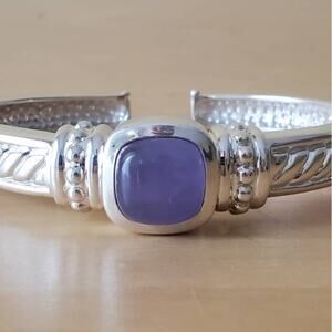 Judith Ripka Blue Chalcedony Sterling Silver Hinged Cuff Bracelet Small 6.5in